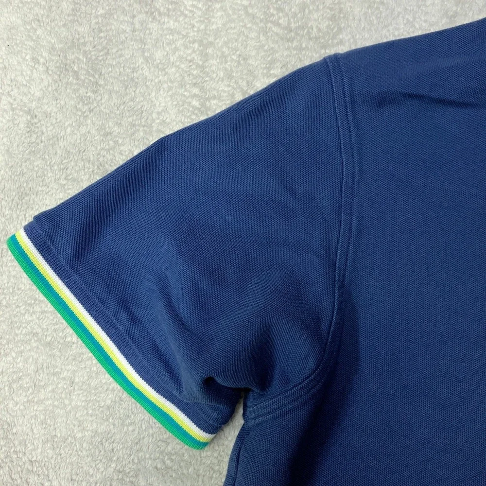 Psycho Bunny Polo Shirt Logo Navy Blue Striped Collar Peru Mens Size 5 L
